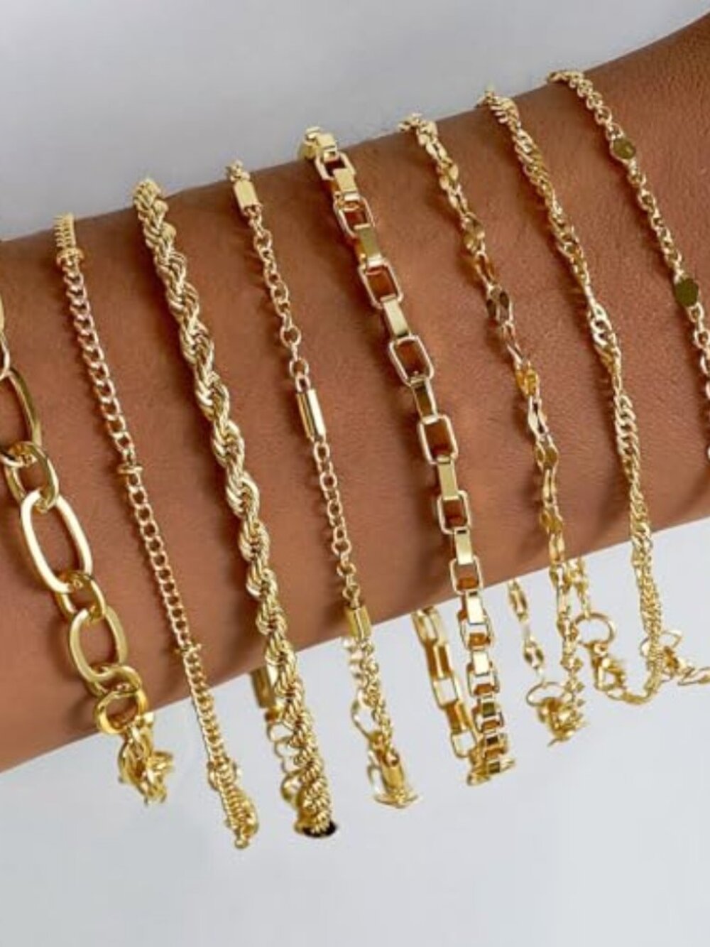 Gold Bracelets for Women, 14K Gold Plated Dainty Link Chain Bracelet set